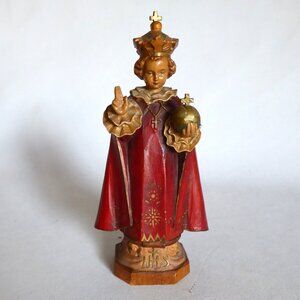 VINTAGE 6.5” HAND CARVED PAINTED WOOD INFANT OF PRAQUE JESUS CHRIST FIGURE
